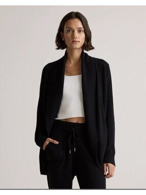 Quince $257 Mongolian Cashmere Open Cardigan Sweater In Black Size L